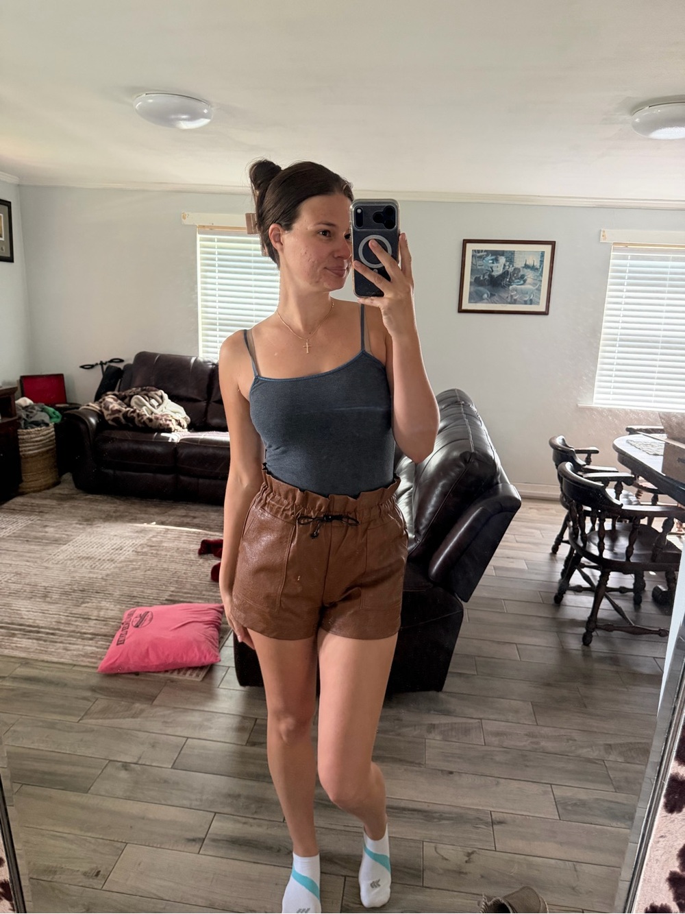 Blu Pepper Brown Faux Leather Shorts